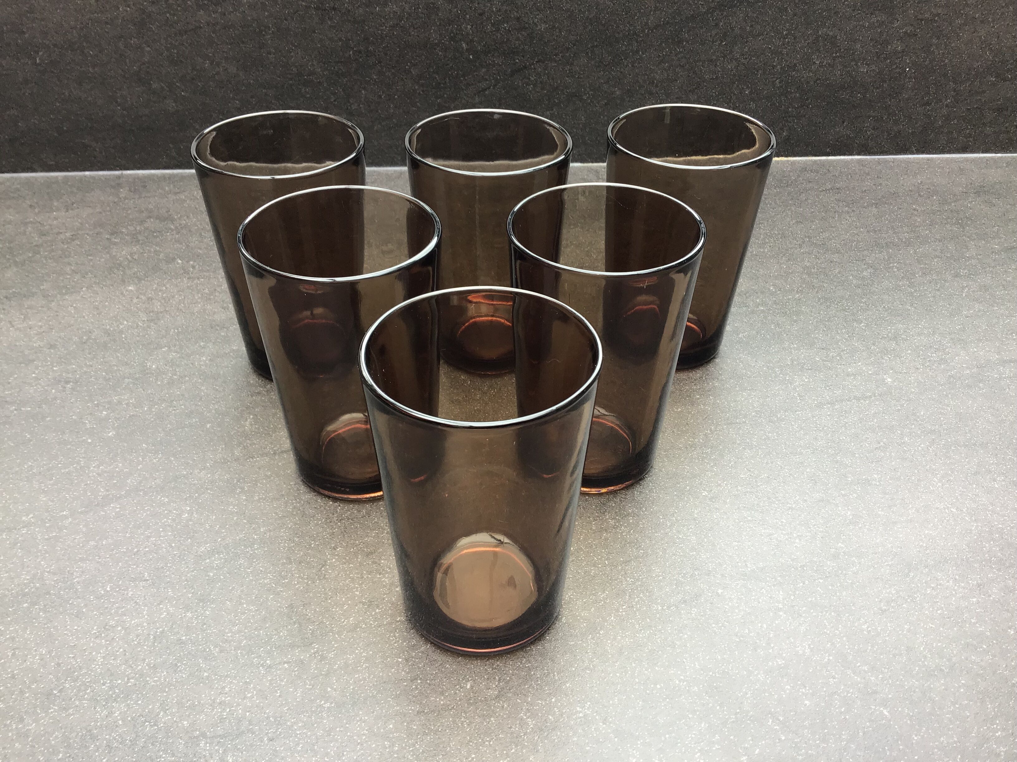 Set of 6 glasses glasses Vereco smoked brown color