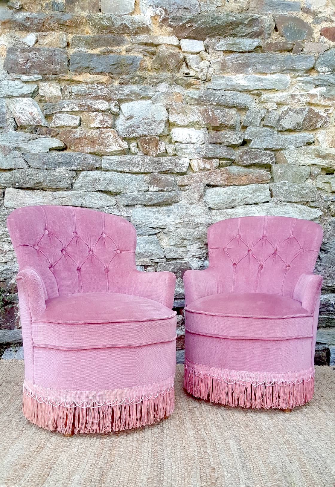 Pair of pink velvet toad chairs