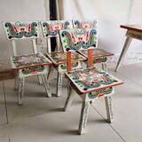 Table lounge - 4 ethnic vintage children's chairs