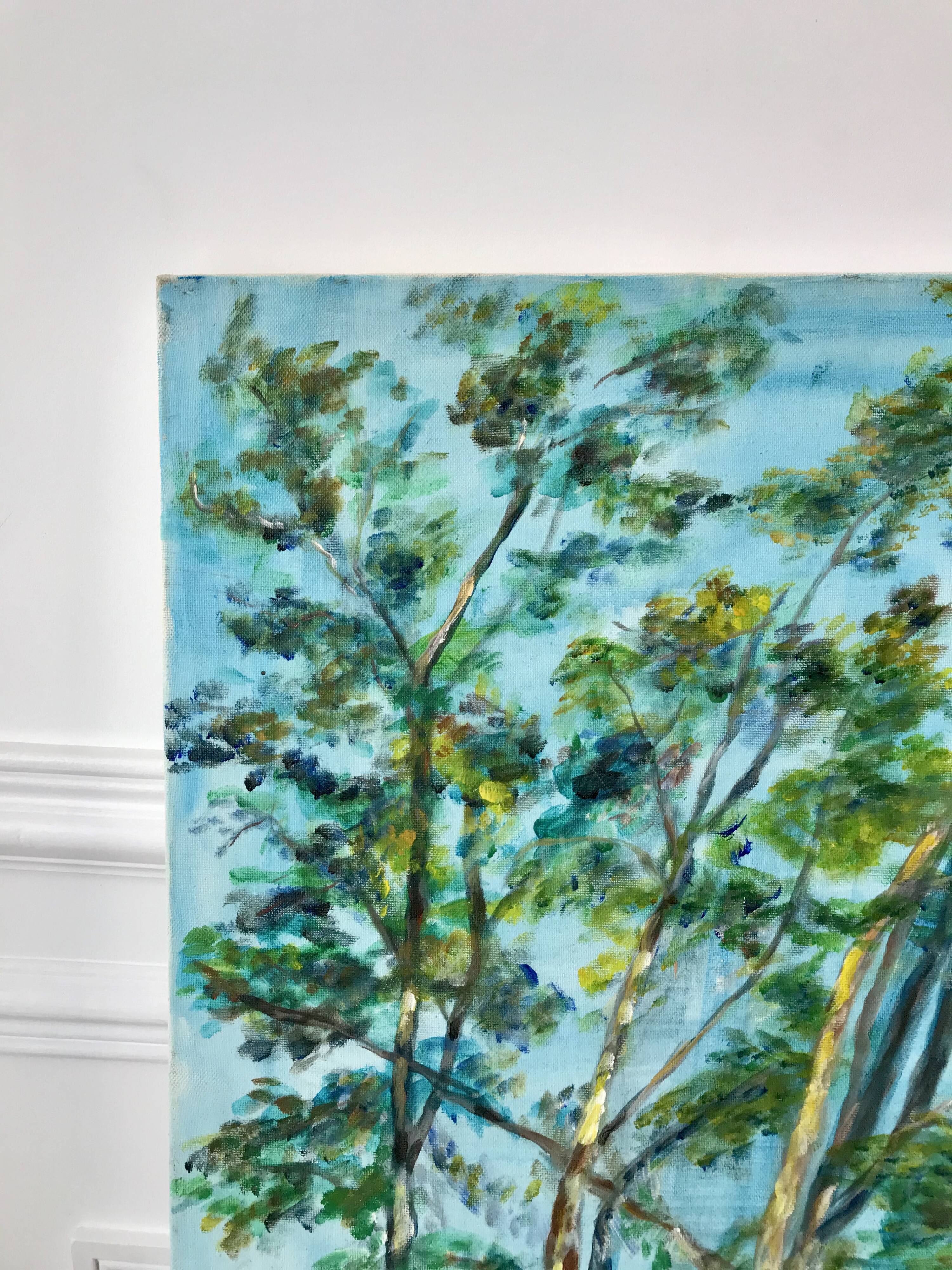 Tableau huile sur toile paysage arbre signé vintage