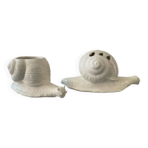 Pair of vintage Italian ceramic flowers and snails