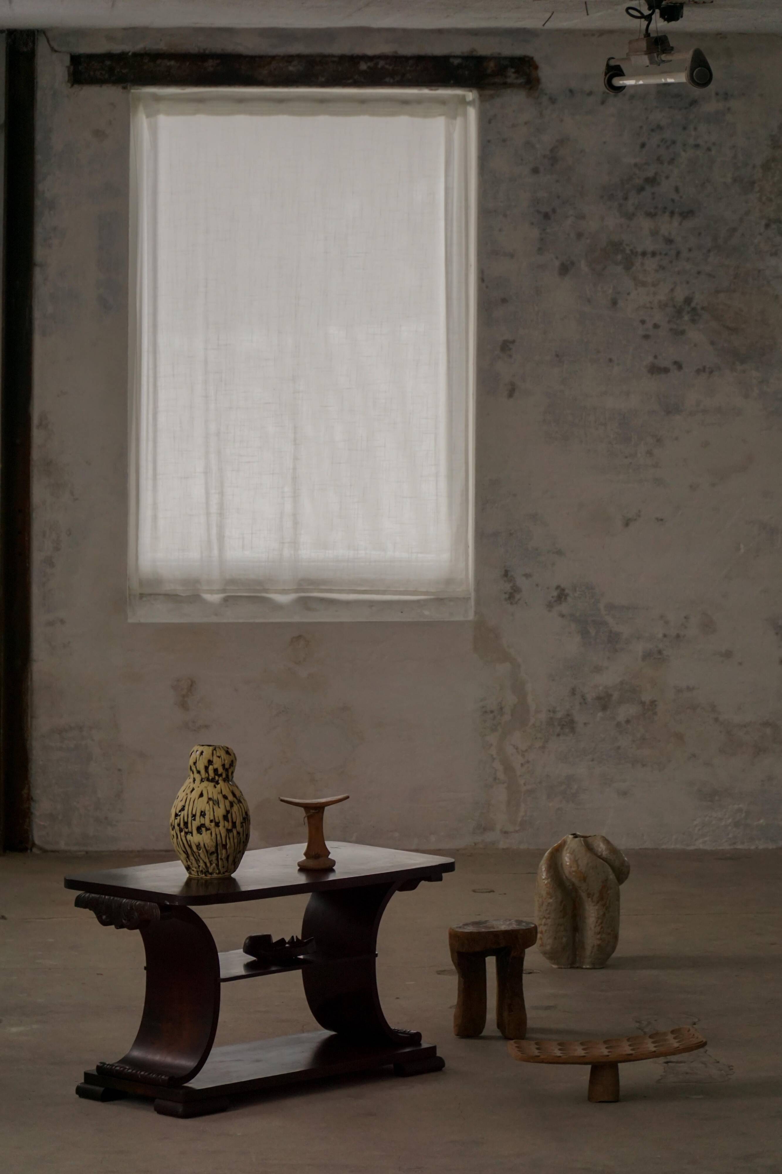 Side table / Low table in Danish Art Deco wood with shelf, 1930s-40s