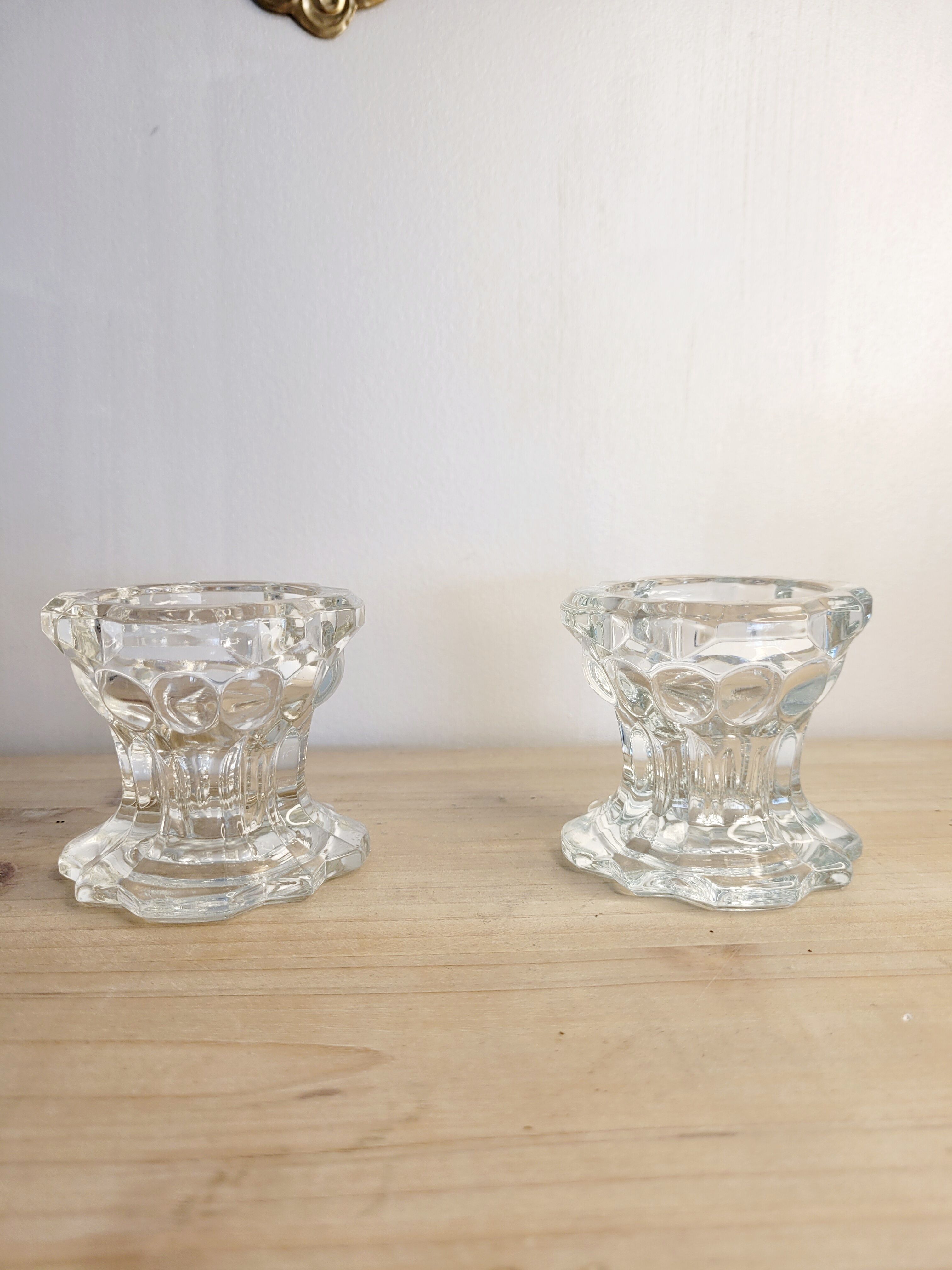 Pair of glass candle holders