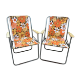Paire de chaises lerolin pliante métal en tissu années 70