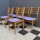 set of 6 kitchen chairs, wood and purple upholstery 1960s