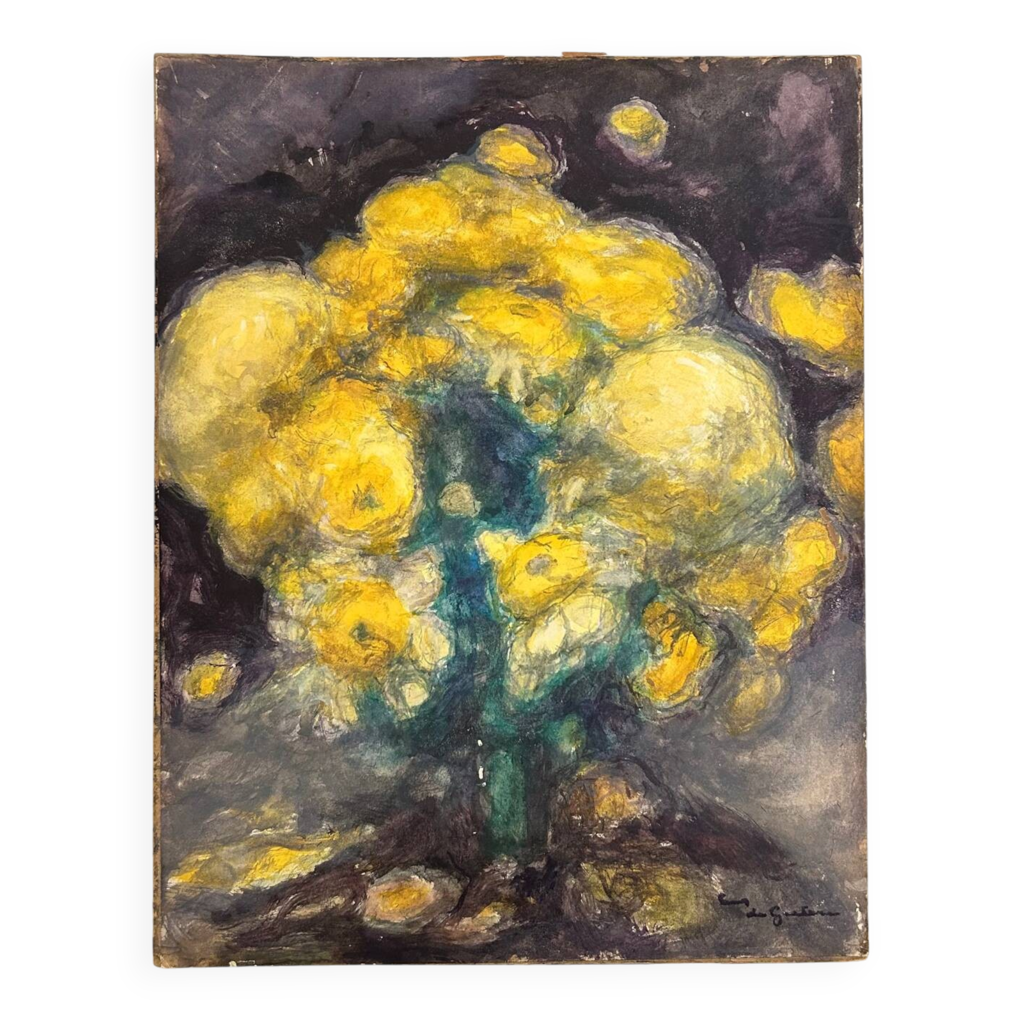 Old painting signed Yellow Ranunculus