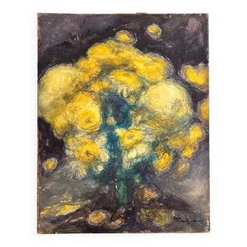Old painting signed Yellow Ranunculus