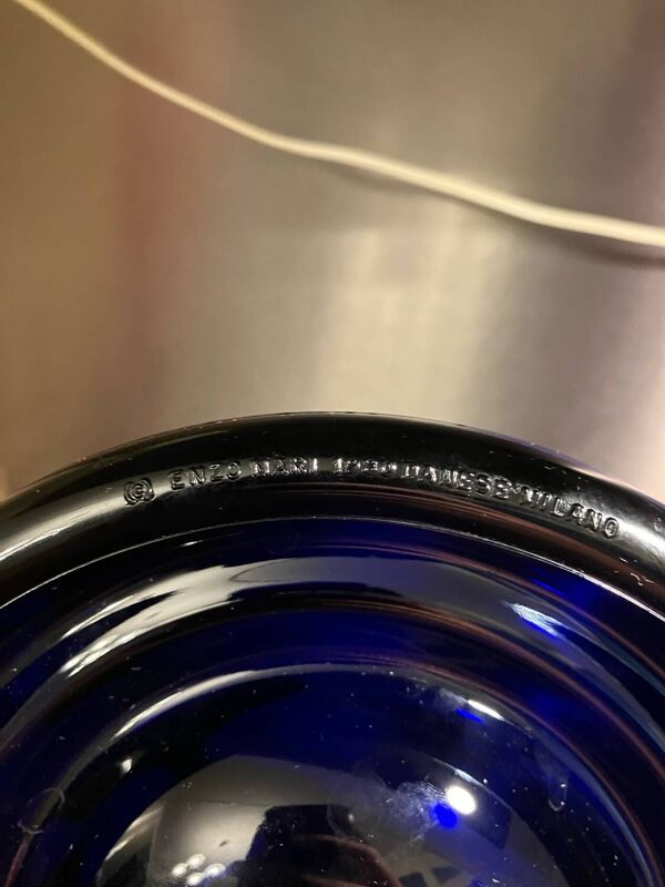 Cendrier en verre bleu cobalt par Enzo Mari, Circa. 1980