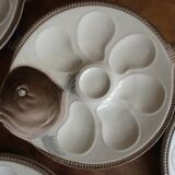 Assiettes à huîtres forme poisson faïence Longwy