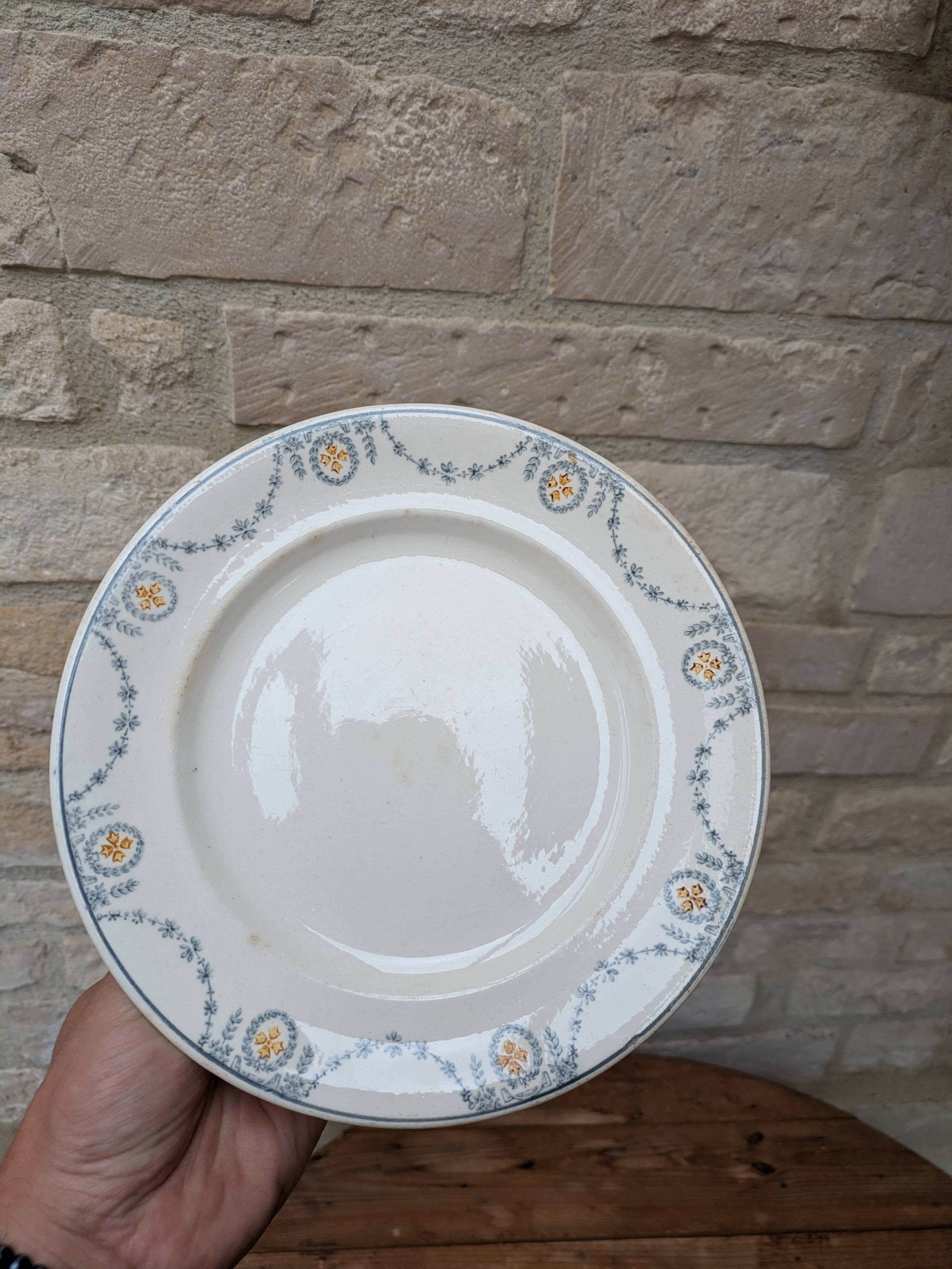 Old plate on pedestal serving dish Longwy Moselle model