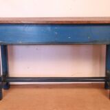 Antique Burmese teak school desk/chair set with original blue patina