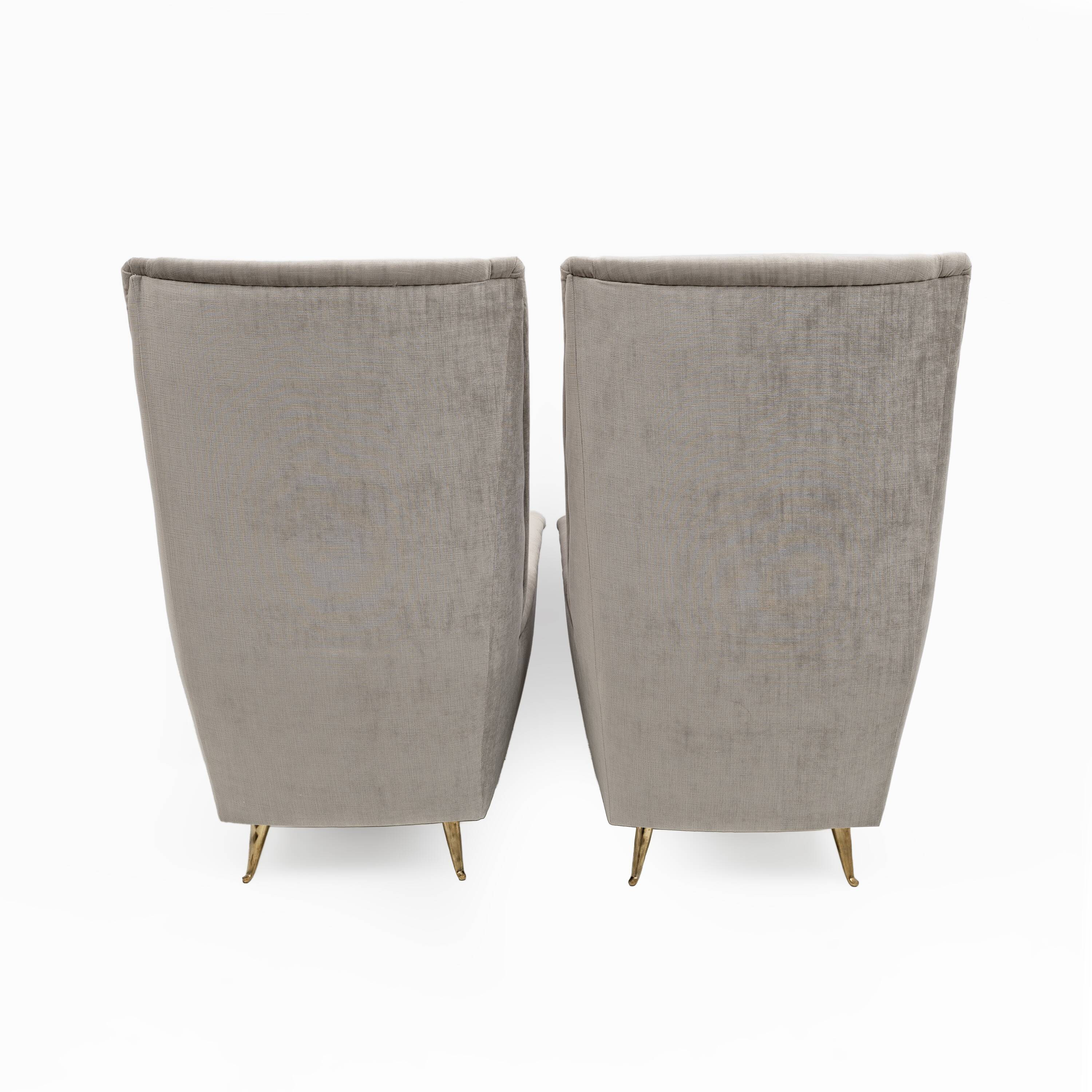 Pair of Mid-Century Modern Velvet High Back Armchairs by Isa, 195