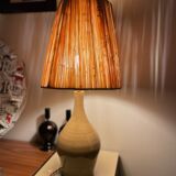 Lamp in stoneware and raffia electrified to nine