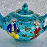 Antique ceramic teapot Asia minor musician's decoration turkey 1900 signed