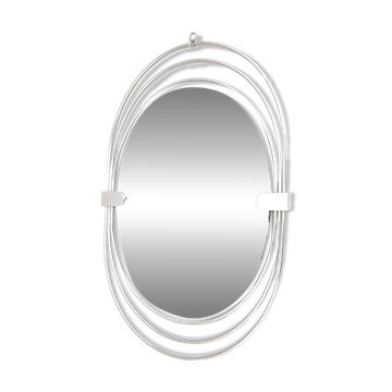 Miroir mural fumé avec cadre en métal chromé triple, Italie
