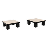 Set of 2 mid-century coffee tables in oak with travertine top