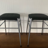 2 stools vintage metal black seat