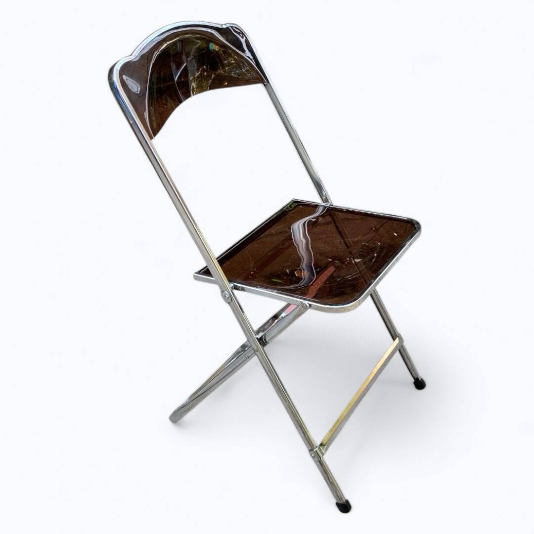 6 chaises pliantes en Plexiglas fumé et métal chrome Chaisor 1970