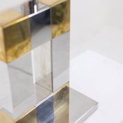 Pied de lampe géométrique en métal argenté et doré par Sandro Petti, années 1970