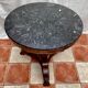 Old pedestal table in oak wood with marble