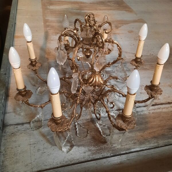 Lustre bronze et cristal 8 branches