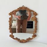 Vintage Florentine mirror from the 60s, golden resin, Italy, 37 x 29 cm