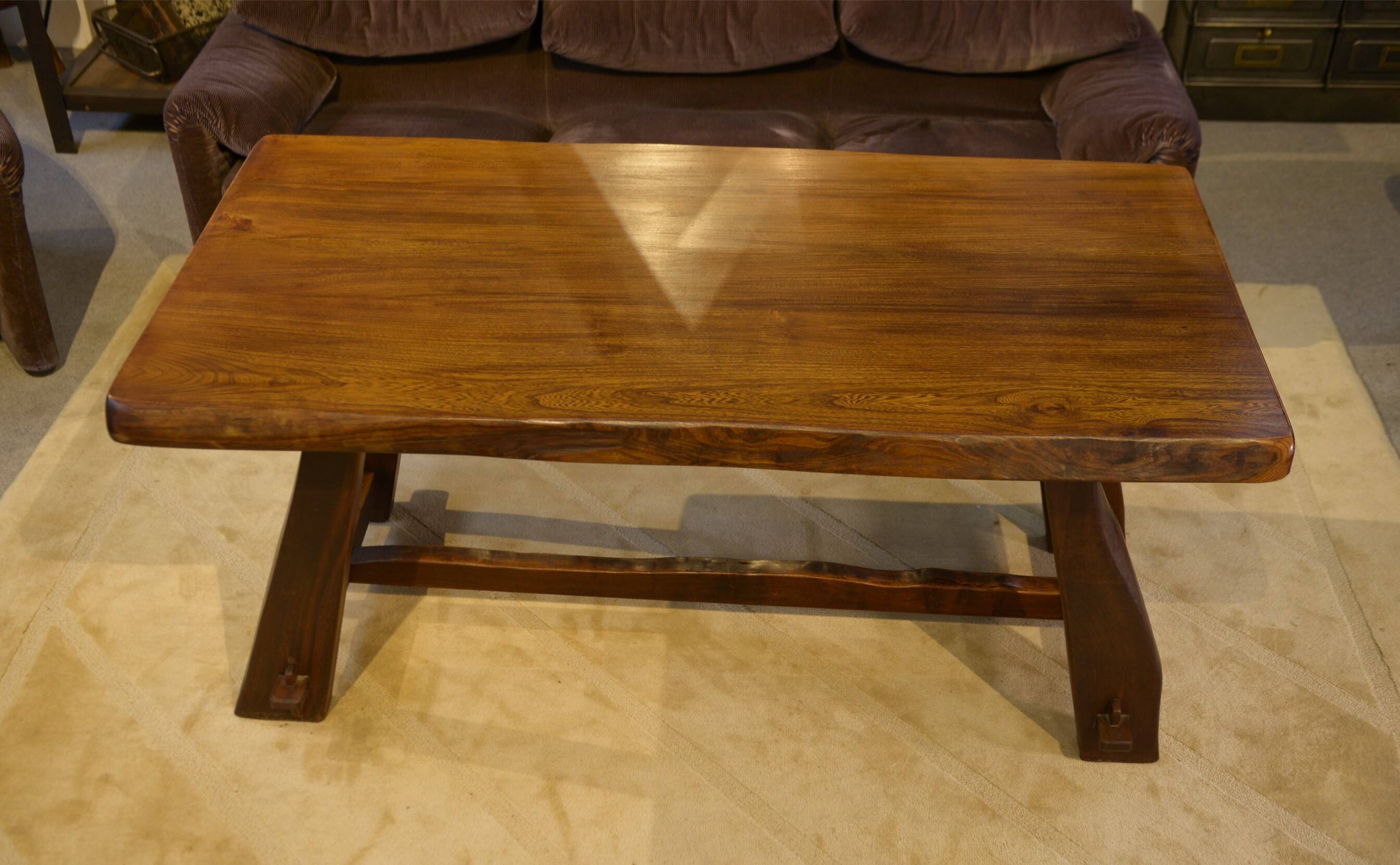 Brutalist table in elm by Aranjou 1950s