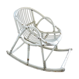 Fauteuil rocking chair enfant en rotin années 60