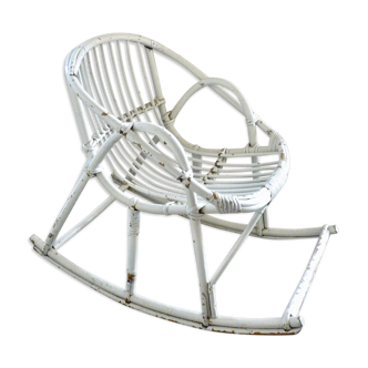 Child rocking chair in rattan, 60s