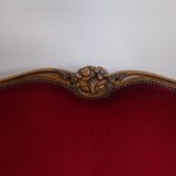 Ensemble banquette et 2 fauteuils style Louis XV en tissu rouge