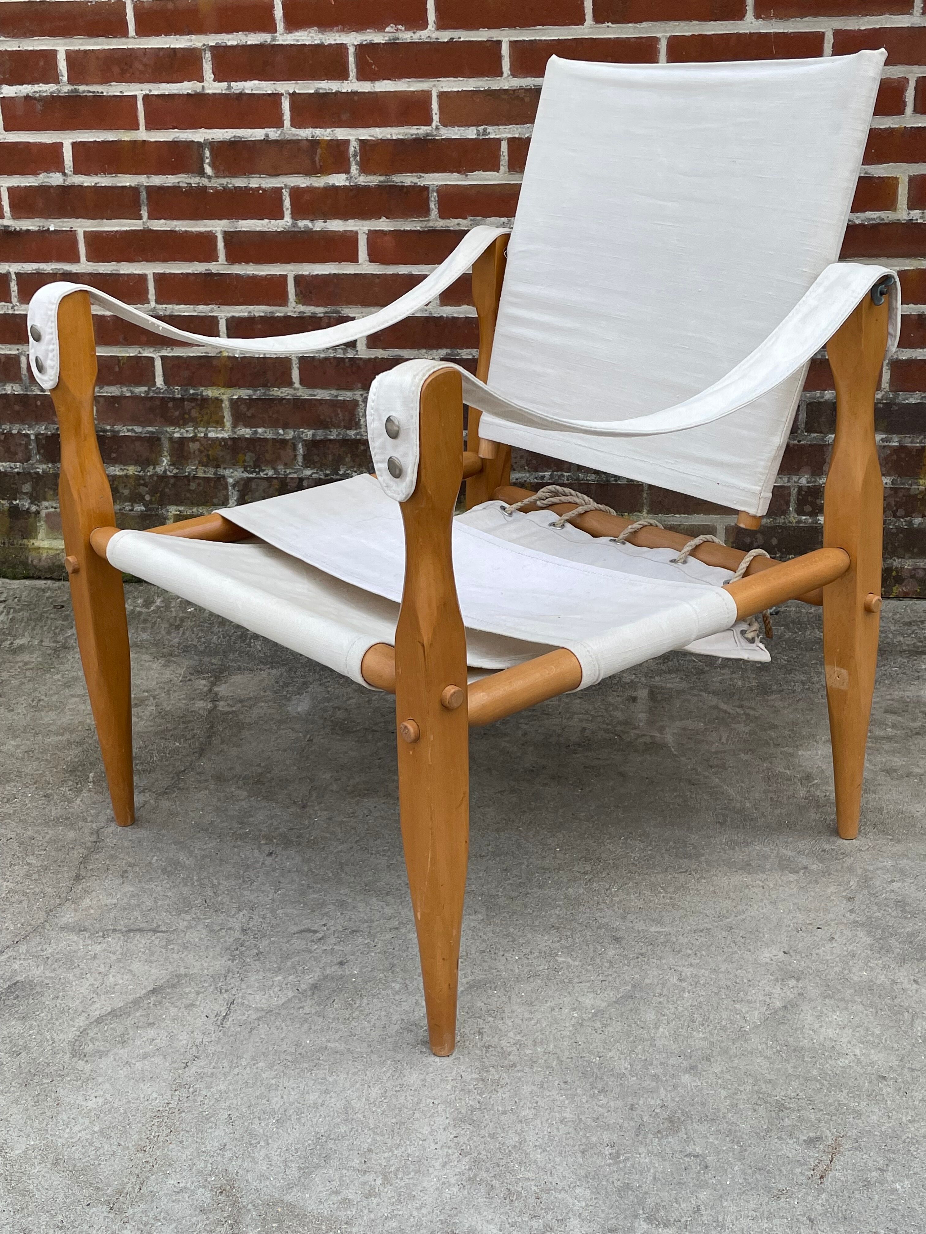 Vintage safari chair 1960s Denmark with canvas minimalist design