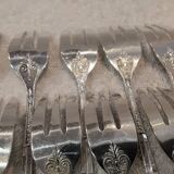 12 silver-plated cake forks, Ercuis goldsmith, Russian handle