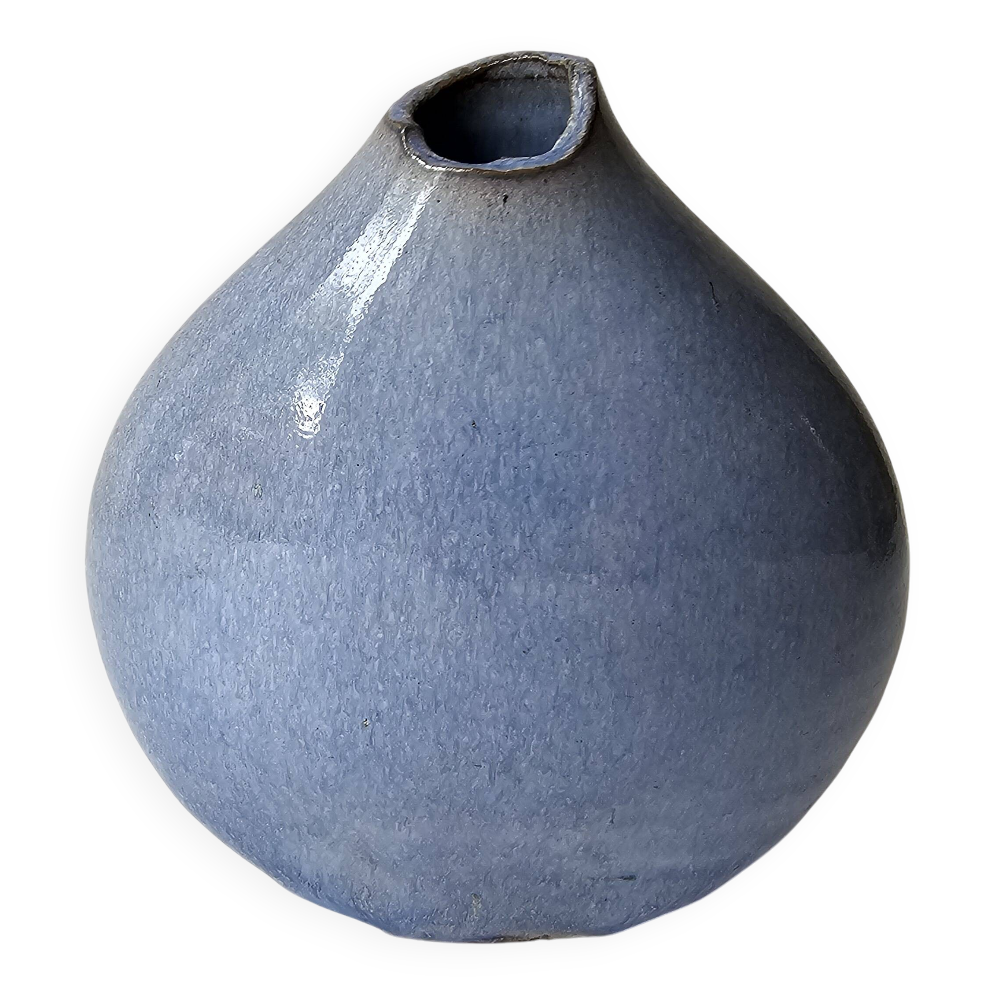 Free-form blue glazed ceramic vase - Height 17cm
