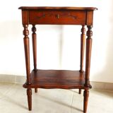Vintage 1920s wooden dressing table with mirror and storage.