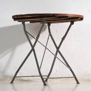 Antique folding garden table in wood and iron – Central Europe, circa 1950