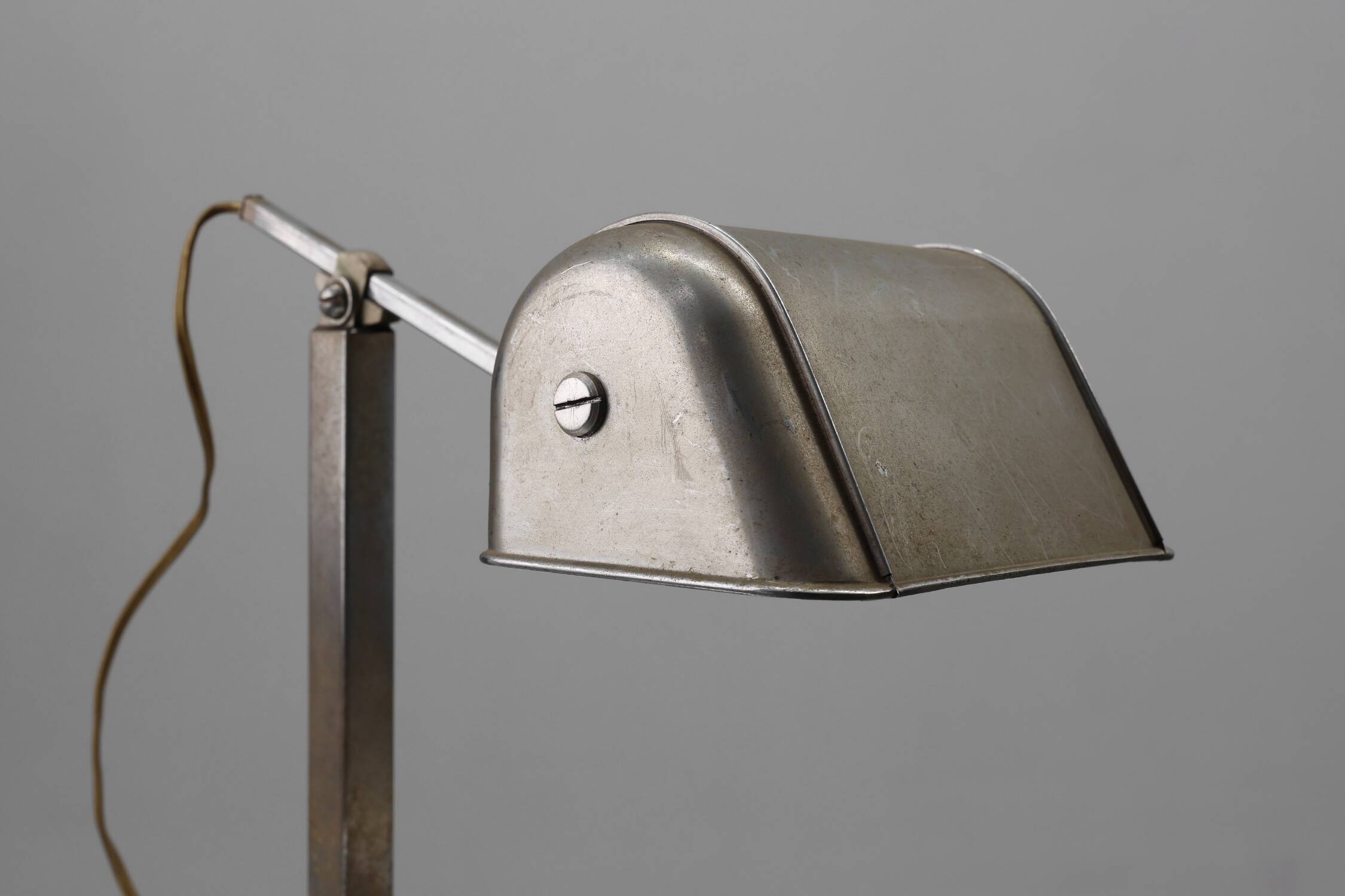 Art Deco Industrial metal and travertine Desk Lamp, Belgium 1930s