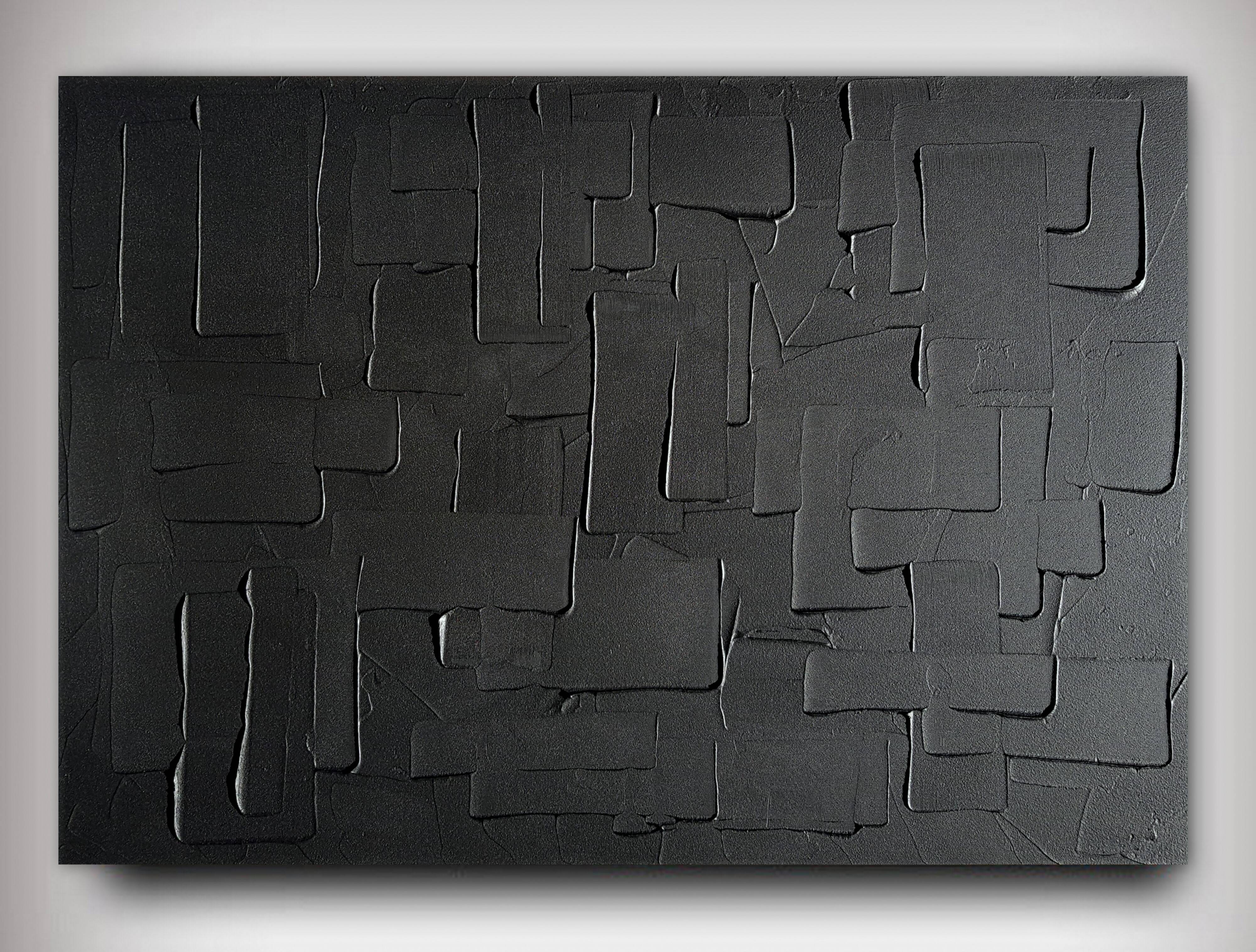 Tableau abstrait peinture monochrome noir
