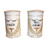 2 pots à pharmacie d'apothicaire anciens en porcelaine 14X9
