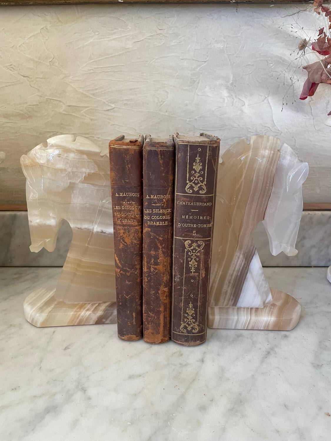 Pair of horse bookends in onyx