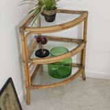 Rattan and glass corner shelf 1970