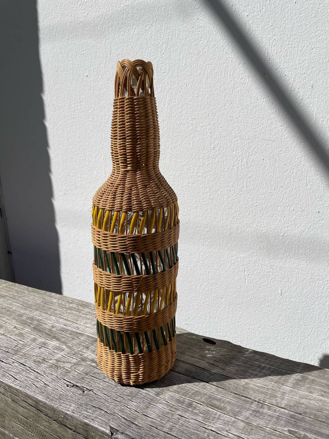 Large vintage woven rattan vase 1960s