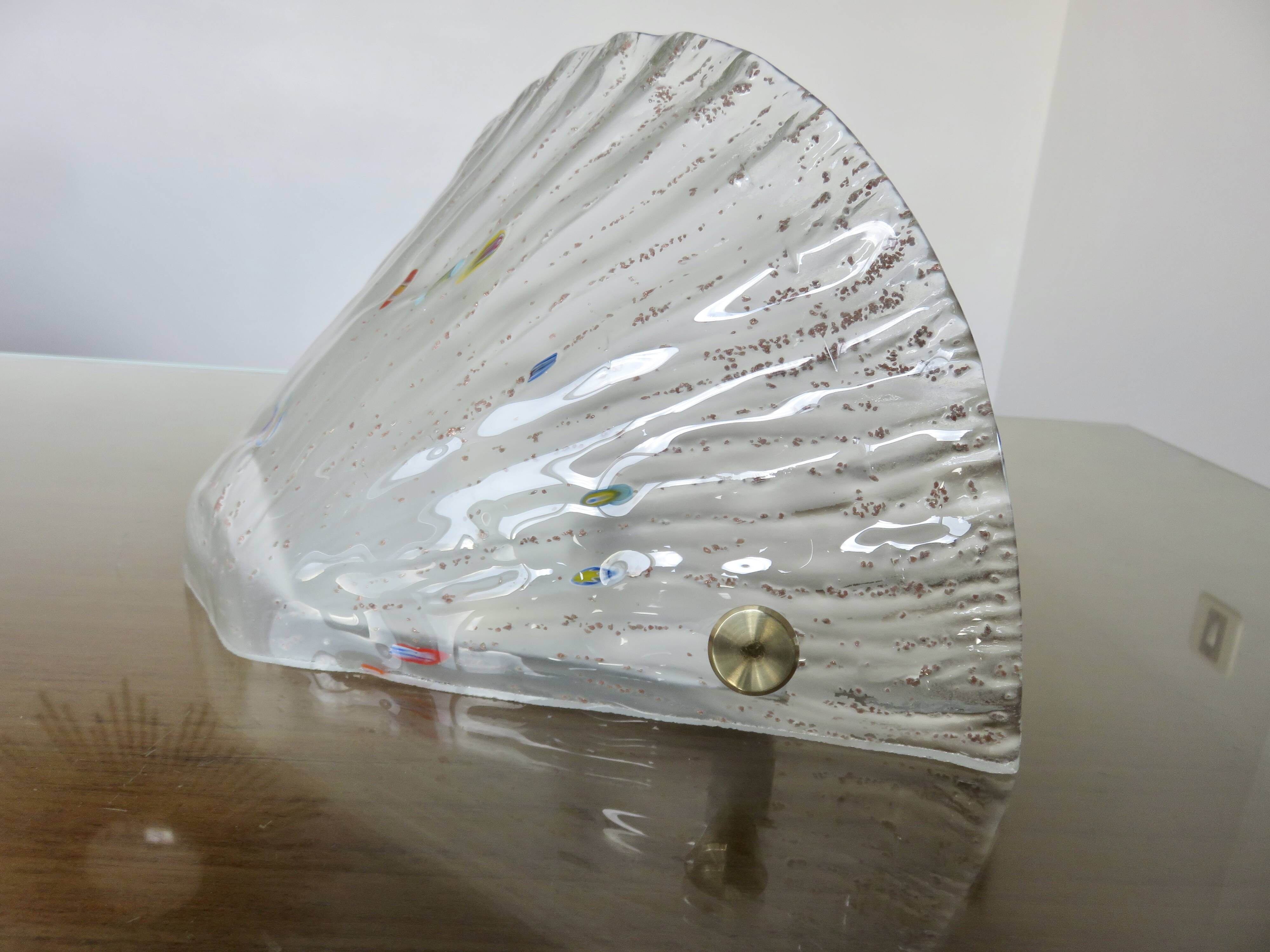 Murano glass wall light and brass cabochons 1970