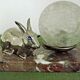 French Art Deco Lamp Marble Base Silver Metal Rabbit Crackle Ball Shade 3365