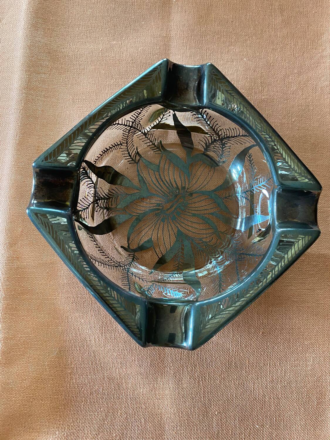 Glass and silver ashtray
