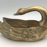 Cache-pot vide-poche vintage cygne en laiton doré