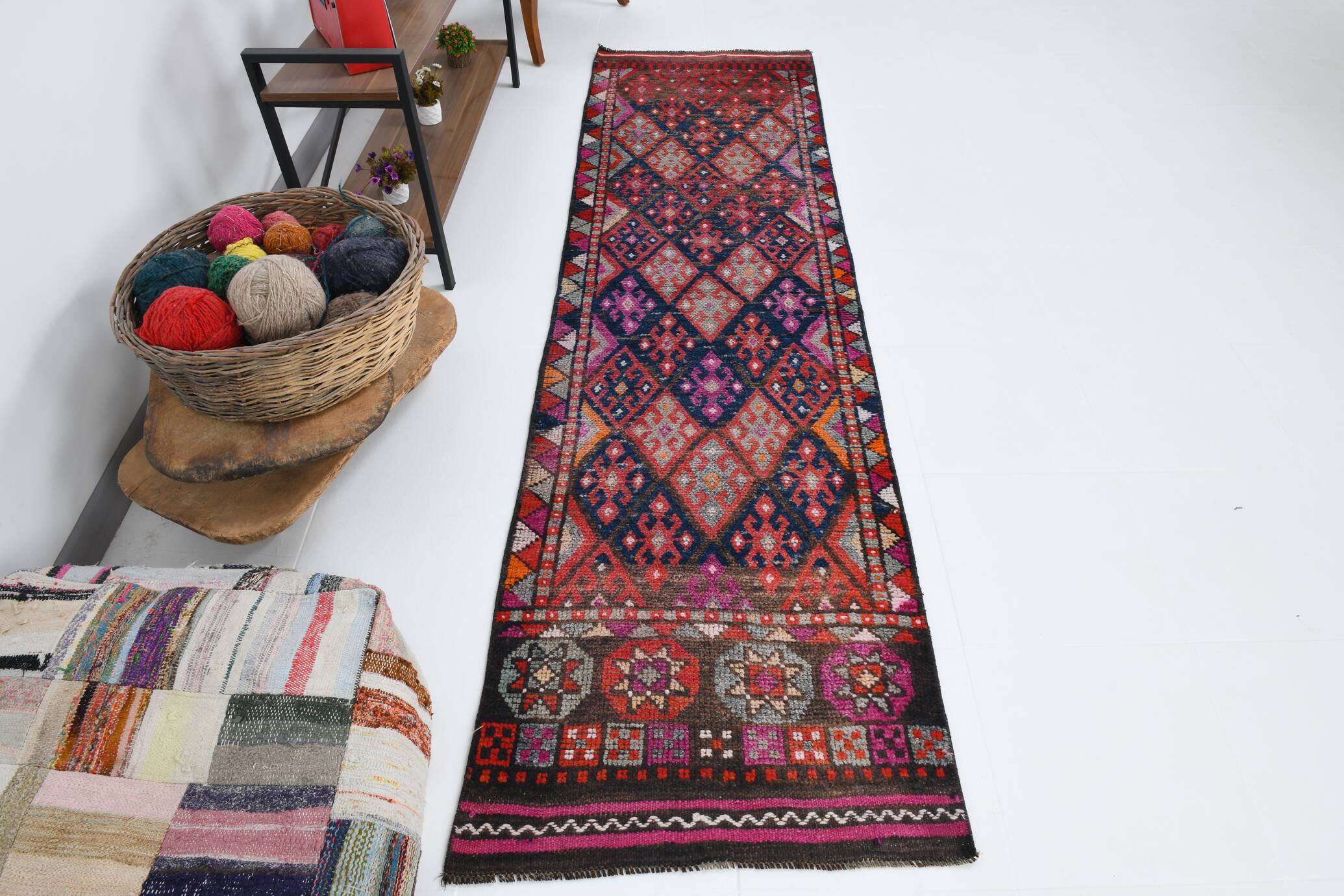 Red Navy Blue Turkish Runner Rug 76x283Cm SK 18873