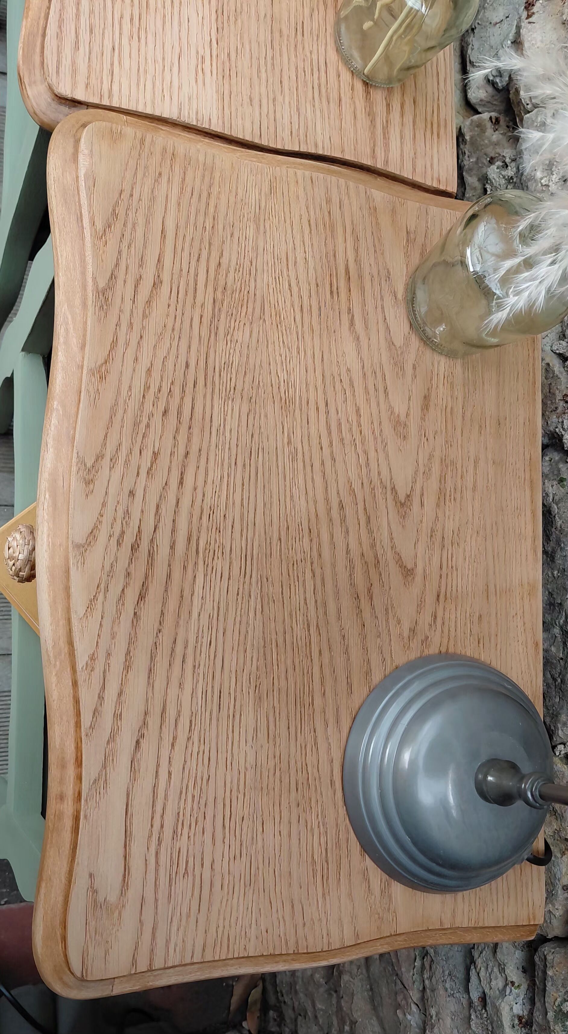 Upcycled Louis XV bedside tables – Sage green, wood and wicker