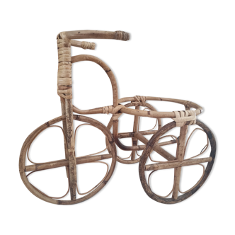 Porte-plante vintage en rotin forme tricycle