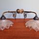 Pair of pendant lights in bronze and scalloped transparent glass