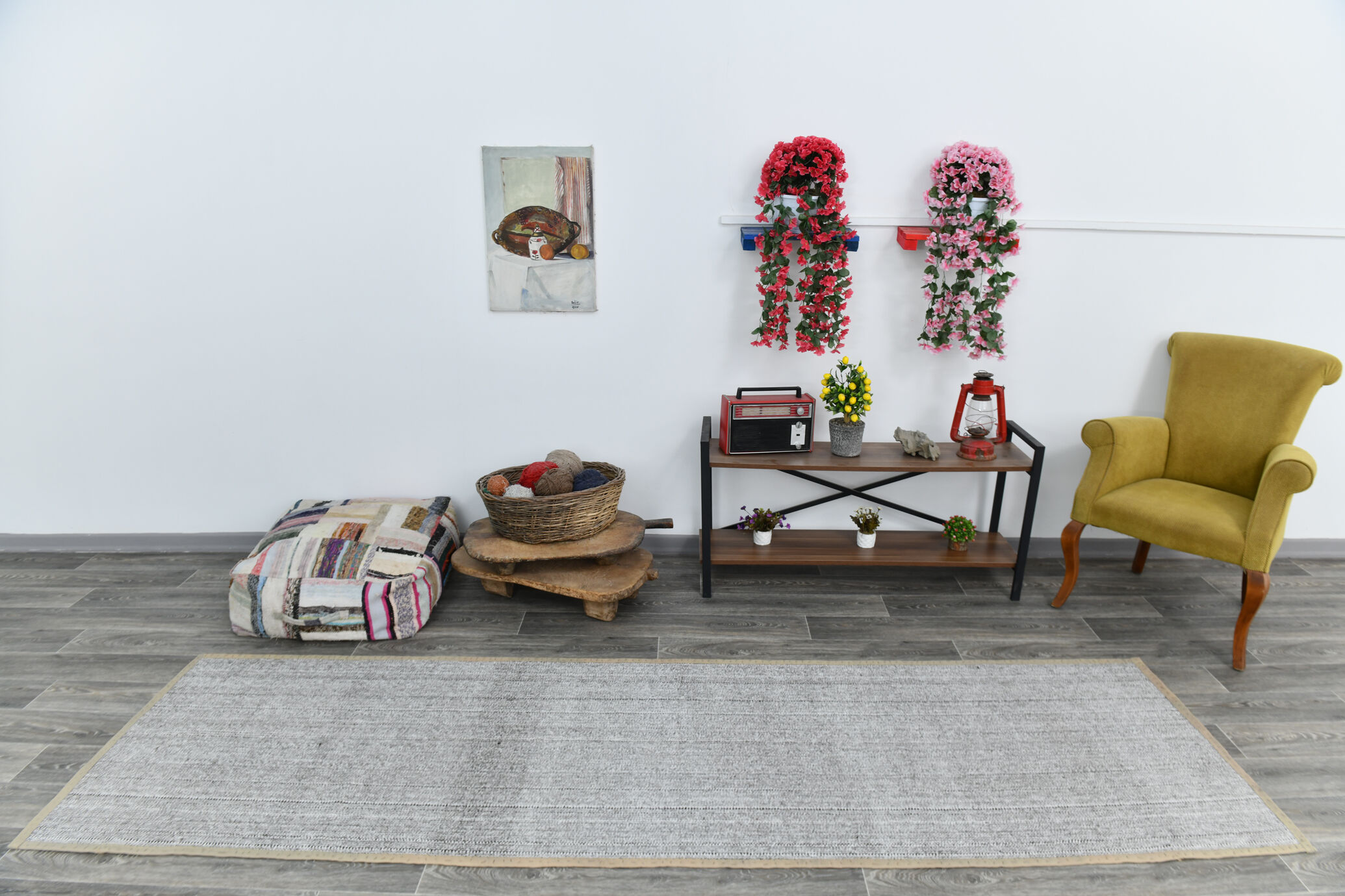 3x10 White Black Turkish Runner Rug 92x310Cm